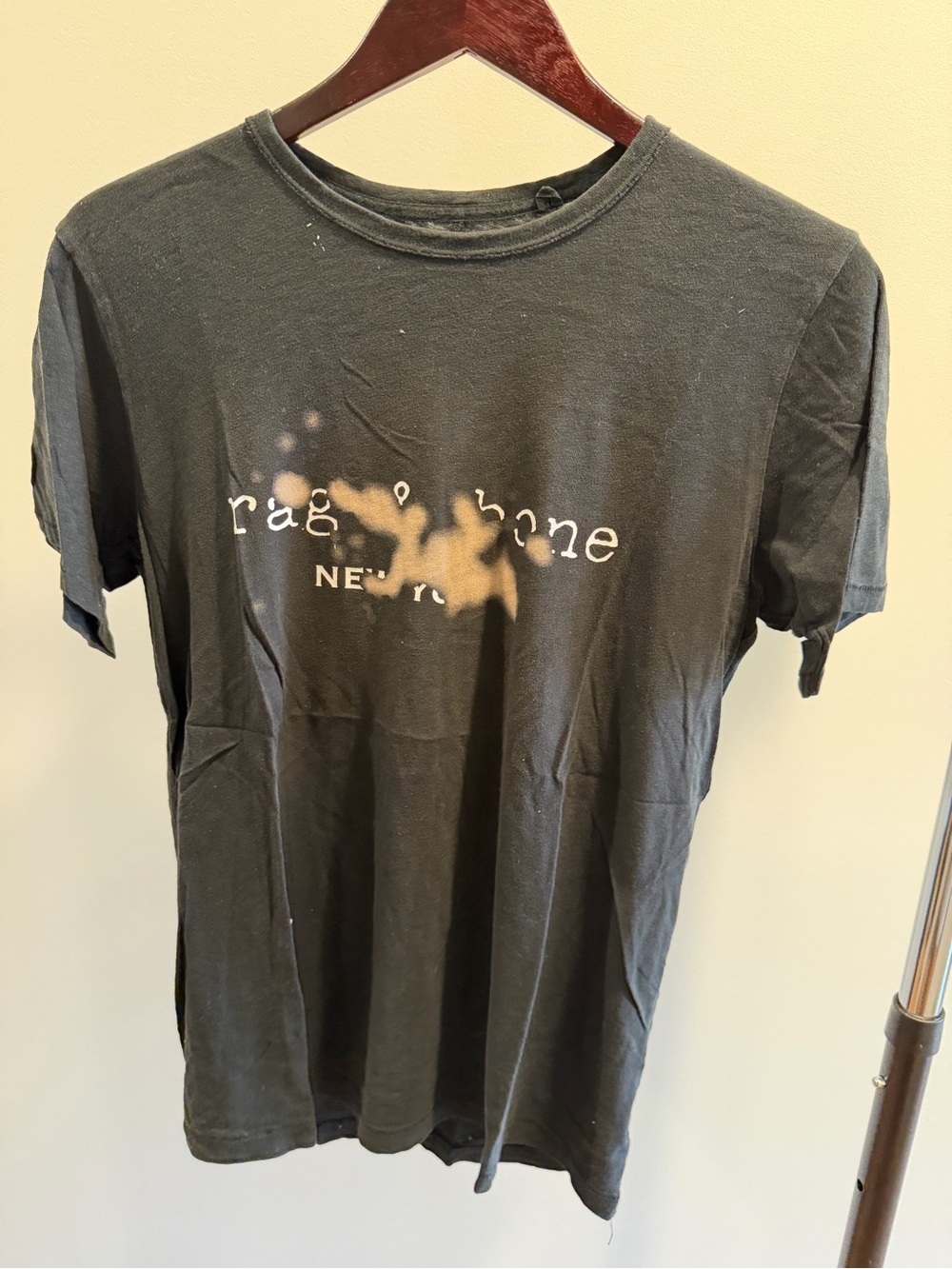 rag & bone Black Tee with Bleach-Splatter Logo